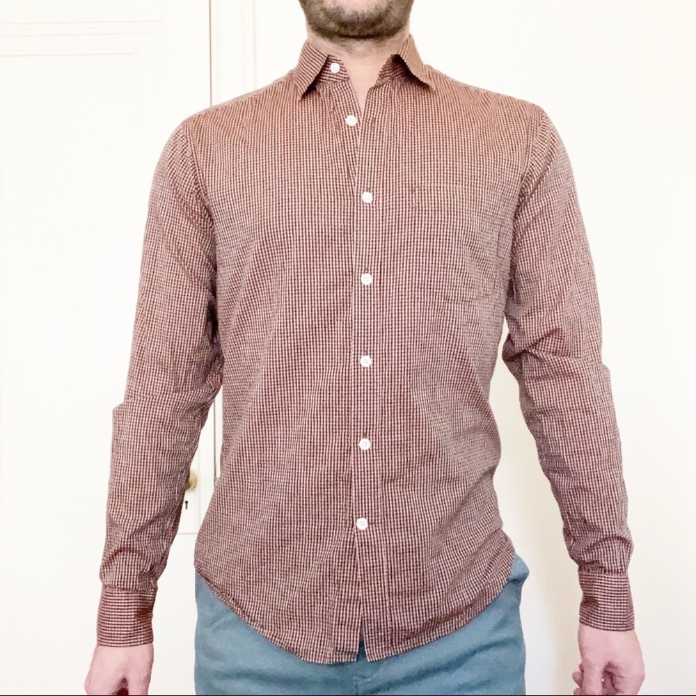 Theory Slim Fit Kyson Check Print Lightweight Cotton Button Shirt Men’s Small